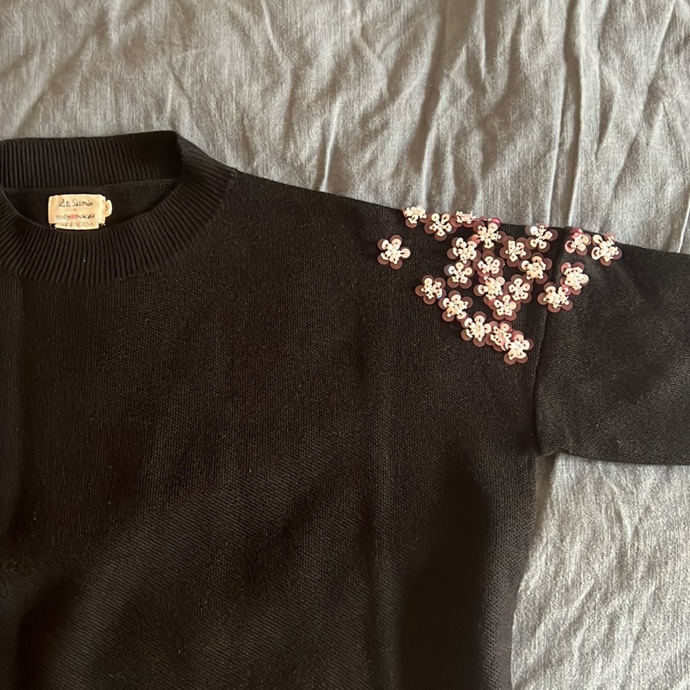 Anthro Lili Sidamio Embellished Beaded Black Pullover Sweater by Molly Bracken